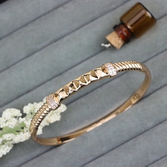 Rose Gold Geometric Textured Bangle with Diamond Accents, XPBL0506 - Picture 1 of 12